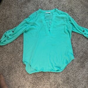 Lush Teal Blouse with Button Sleeves